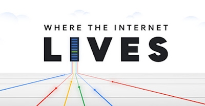 Where the Internet Lives ‑logo, jossa on kuvattuna palvelinkeskuksen palvelin