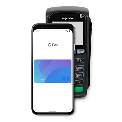 Ein Smartphone, auf dem Google Pay zu sehen ist