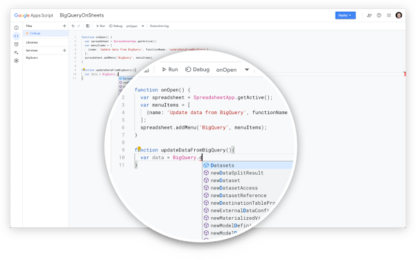 Pré-integração do Apps Script e BigQuery disponível no Google Sheets