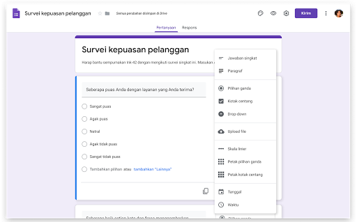 Survei sedang dibuat menggunakan Google Formulir.