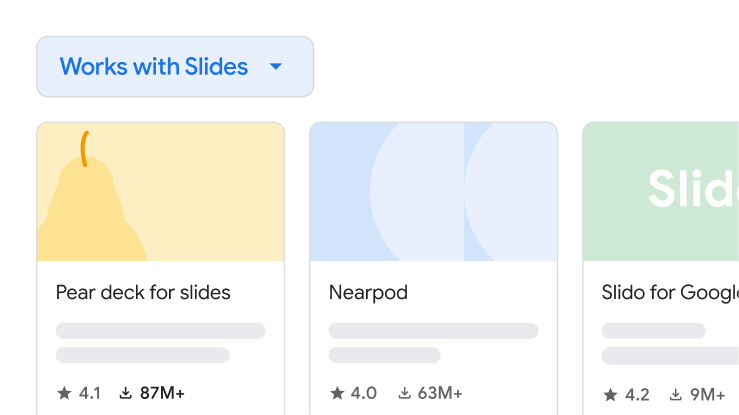 Bővítmények a Google Diákhoz, köztük a Pear deck, a Nearpod és a Slido.