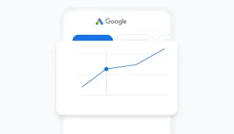 Grafike iš „Google Ads“ programos mobiliesiems informacijos suvestinės rodomas skelbimų našumas laikui bėgant.