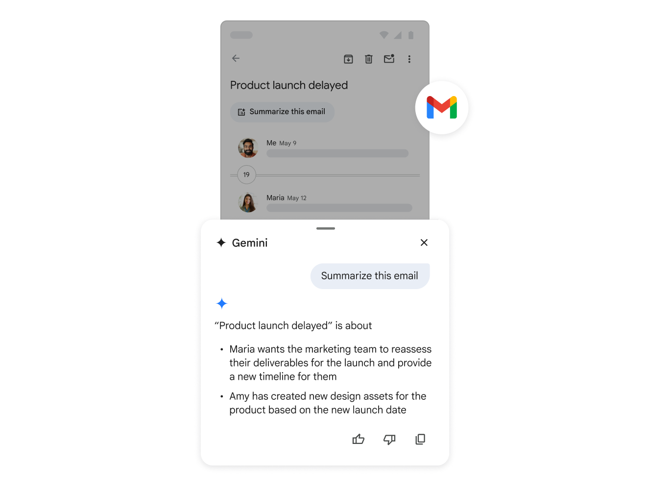 Gemini hjelper noen med sammendrag av en e-post.