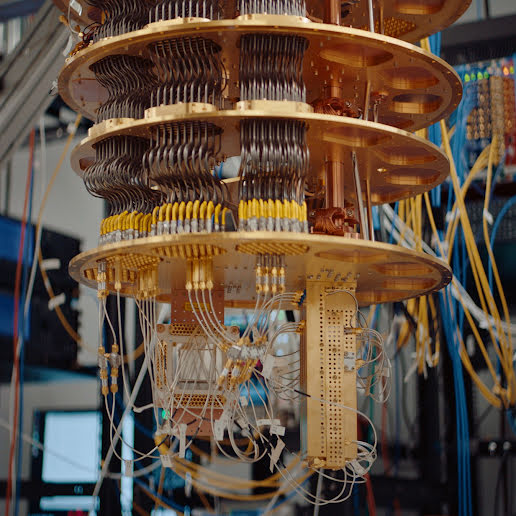 A closeup view of a quantum computer and its intricate components.