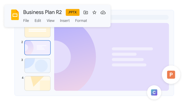 Um exemplo de uma apresentação criada no Microsoft PowerPoint, mas aberta no Google Slides. 