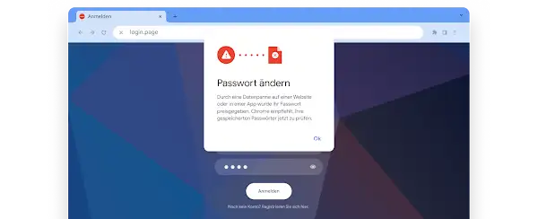 Chrome-Browserfenster mit Passwort-Warnung