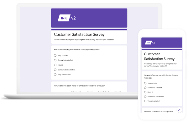 Laptop and phone showing Google Forms interface.