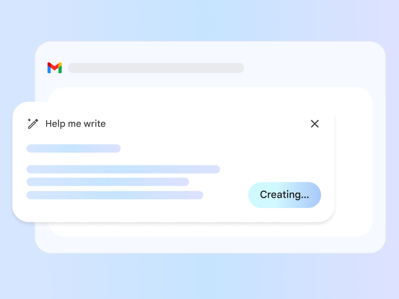 A Gemini prompt window in Gmail that says "Help me write".