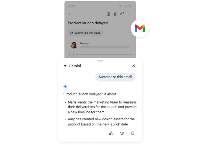Gemini hjelper noen med sammendrag av en e-post.