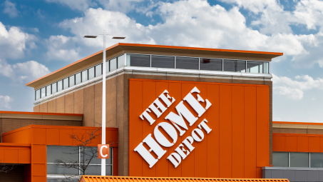 Toronto, Canada, March 23, 2023; The storefront and sign of Canadian division of Home Depot lumberyard and home improvements store in Marham, looking like a big box