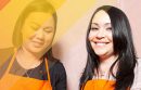 Women wearing orange aprons