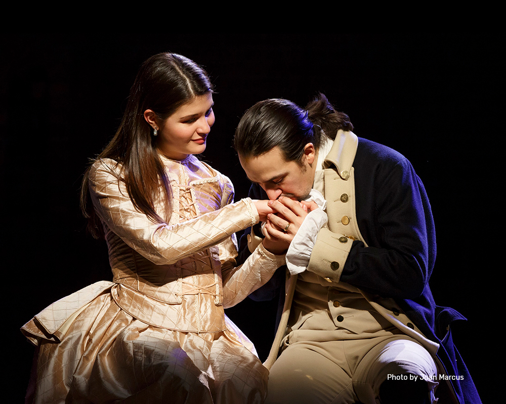 Phillipa Soo (as Elizabeth Schuyler Hamilton) and Lin-Manuel Miranda (as Alexander Hamilton)