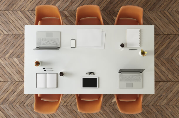 Top view of table with laptops