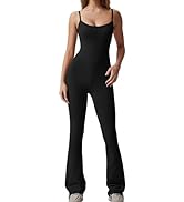 QINSEN Flare Jumpsuits for Women Spaghetti Straps Scoop Neck Bodycon Full Length Casual Unitard P...