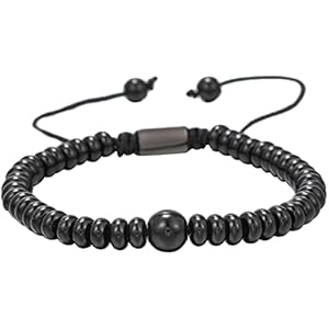 Men Women Fashion Bracelet 6mm Natural Black Flat Bead Stone Adjustable Macrame Bracelet Nice Logo Print