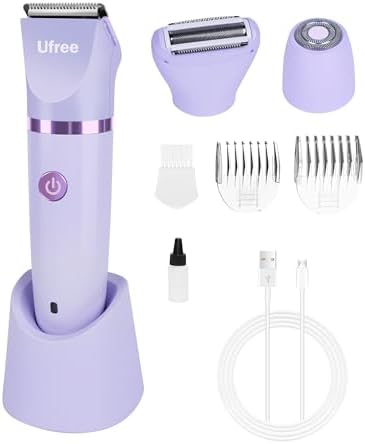 Ufree Bikini Trimmer for Women, Electric Razors for Women, Rechargeable Pubic Hair Trimmer Women, Womens Electric Shaver for Legs Body Hair, Bikini Shaver IPX7 Waterproof, Purple