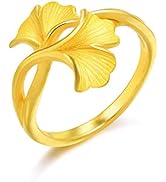 CHOW SANG SANG 999.9 24K Solid Gold Price-by-Weight 4.64g Gold Ginkgo Leaves Ring for Women and W...