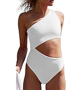 LANNEW Women's Cutout One Piece Ribbed Swimsuit One Shoulder Swimwear Sexy Bathing Suit