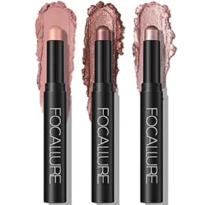 FOCALLURE 3PCS Cream Eyeshadow Stick Sets,Matte and Shimmer Eye Brightener, Light to Dark Pink Pencil,Long Lasting Eye Shadow Highlighter Makeup,Rose Hangover