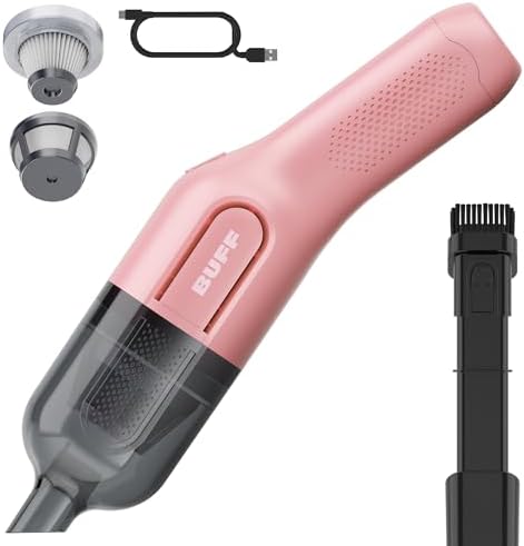 BUFF Cordless Handheld Vacuum, Rechargeable Car Vacuum Cleaner with Combo Crevice and Brush Tool Included, for Home, Office, Car, Pets - Pink