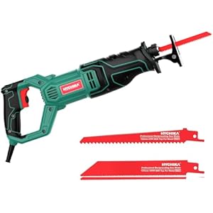 HYCHIKA reciprocating saw, variable speed corded reciprocating saw, 9.8 ft cable, with 2PCS blades for wood/metal, 0-2800 SPM variable speed trigger. AC