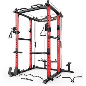 Sportsroyals Power Cage,1600lbs Multi-Function Power Rack with Adjustable Cable Crossover System and More Training Attachment, Weight Cage for Home Gym Pro Power Cage-Red