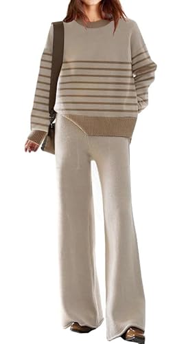 ETCYY NEW Womens Elegant Lounge Sets Knitted Sweatsuit Sets 2 Piece Outfits with Sweater Tops and Wide Leg Sweatpants