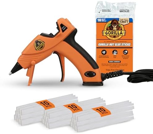 Gorilla Dual Temp Mini Hot Glue Gun Kit with 30 Hot Glue Sticks, Precision Nozzle, and Easy Squeeze Trigger, for DIY, Craft, Repairs, and More, Orange (Combo Pack:1 Mini Gun, 30 Glue Sticks)