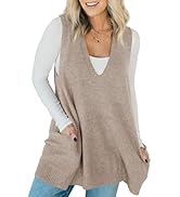 Saodimallsu Womens Sleeveless Sweater Vest V Neck Loose Knit Casual A Line Flattering Tunic Top w...