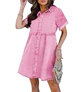 luvamia Women's Casual Short Sleeve Button Down Tiered Denim Babydoll Jean Dress