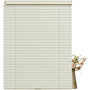 No Tools Cordless Aluminum Mini Blinds for Windows 1" No Drill Metal Room Darkening Horizontal Window Blinds No Screws Venetian Custom Window Shades for Home Office Door,Beige,17.5"W x 48"H