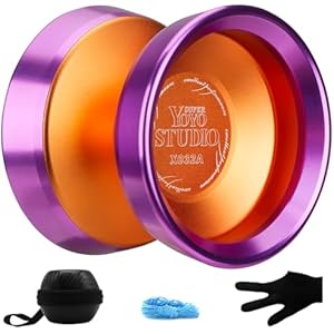 Yoyo Professional Unresponsive Yoyos with Dual Aluminum Alloy Rings, Pro Tricks Yo yos for Adults, Metal Yoyo for Kids Beginners with Strings, Gloves & Case Orange (Purple Ring) Orange (Purp