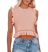 PiePieBuy Women's Summer Knit Tank Tops Crew Neck Sleeveless Cami Shirts Tees Ruffle Sweater Vest...