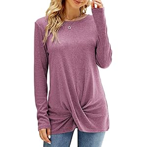 Naggoo Women's Long Sleeve Twist Front Tunic Tops Crew Neck Casual Loose Fit Dressy Shirts Blouses