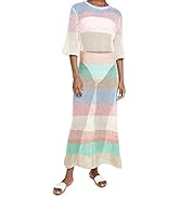 LANNEW Women's Crochet Cover Ups for Bikini Swimsuit Half Sleeve Bathing Suit Rainbow Swimwear Lo...