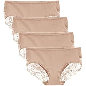 LIQQY Women's 4 Pack Mid Rise Cotton Full Coverage Hipster Panty Underwear Medium Nude