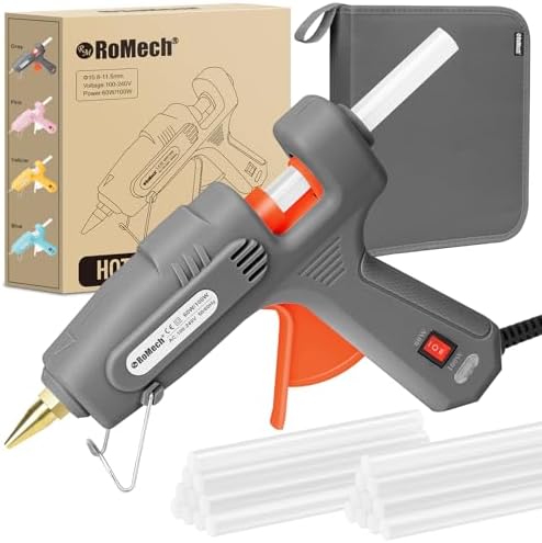 ROMECH Full Size Hot Glue Gun with 60/100W Dual Power and 21 Hot Glue Sticks (7/16"), Fast Preheating Heavy Duty Industrial Gluegun with Storage Case for Crafting, DIY and Repairs (Gray)