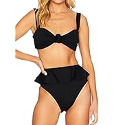 LANNEW Womens High Waisted Bikini Set Ruffled Two Piece Swimsuits Tummy Control Bathing Suits