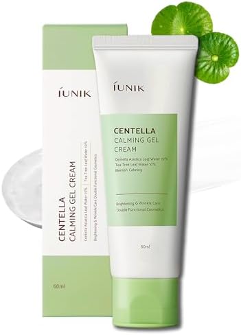 IUNIK Centella 70% Calming Gel Cream Vegan Non-Sticky Moisturizing Blemish Care w/Centella Asiatica Tea Tree 10% Soothes Acne Rosacea Oily & Sensitive Skin Korean Skincare