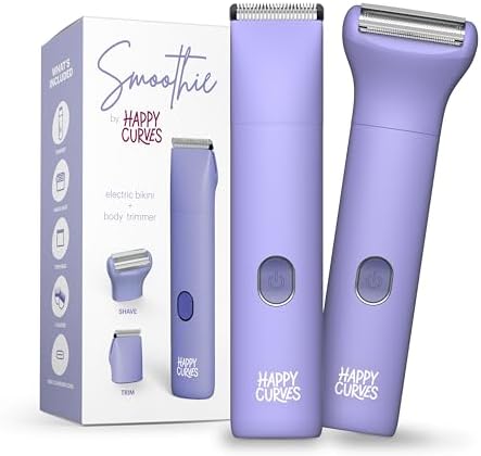 HAPPY CURVES Smoothie Bikini Trimmer - Electric Razor for Women, Waterproof Hair Trimmer with Adjustable Guards, Personal Shaver for Pubic Hair, Ladies Intimate Shaver and Body Hair Trimmer (Berry)