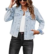 luvamia Denim Jacket for Women Distressed Jean Jackets Button Up Vintage Western Trucker Jacket F...