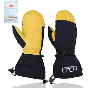 HANDLANDY Winter Snowboarding Mittens Men Women - Warm 3M Thinsulate Thermal Ski Mitten with Build-in Gloves Yellow Mitten X-Large