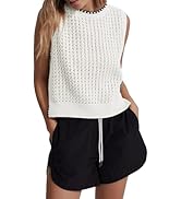 Saodimallsu Womens Summer Sleeveless Tank Tops Casual Crewneck Crochet Knit Color Block Side Spli...