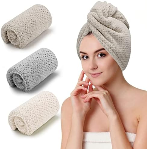 CZZXI 3 PCS Microfiber Hair Towel, Hair Wraps for Women Wet Hair, Fast Drying Hair Turban, Anti Frizz Head Towels Wrap for Curly Hair (Beige, Khaki, Grey)