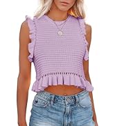 PiePieBuy Women's Summer Knit Tank Tops Crew Neck Sleeveless Cami Shirts Tees Ruffle Sweater Vest...