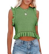 PiePieBuy Women's Summer Knit Tank Tops Crew Neck Sleeveless Cami Shirts Tees Ruffle Sweater Vest...