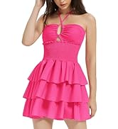 Mebius Womens Floral Mini Dress Summer Criss Cross Halter Backless Preppy Smocked Waist Short Ruf...