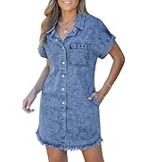 luvamia Denim Dress for Women Button Down Short Sleeves Casual Summer Jean Shirt Dresses with Poc...