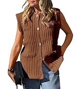 Saodimallsu Womens Sleeveless Sweater Vest Button Up Cable Knit Crew Neck Trendy Casual Loose Sum...