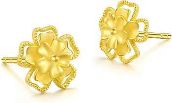 Image of CHOW SANG SANG 999 24K Solid Gold Cultural Blessings Blossom Stud Earrings for Women 95308E